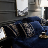 New Luxury Blue Embroidered Velvet Duvet - The Linen House