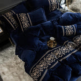 New Luxury Blue Embroidered Velvet Duvet - The Linen House