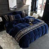New Luxury Blue Embroidered Velvet Duvet - The Linen House