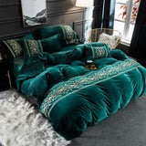 New Luxury Leafy Green Embroidered Velvet Duvet - The Linen House