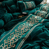 New Luxury Leafy Green Embroidered Velvet Duvet - The Linen House
