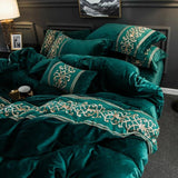 New Luxury Leafy Green Embroidered Velvet Duvet - The Linen House