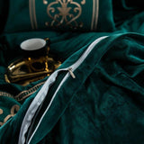 New Luxury Leafy Green Embroidered Velvet Duvet - The Linen House