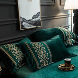 New Luxury Leafy Green Embroidered Velvet Duvet - The Linen House