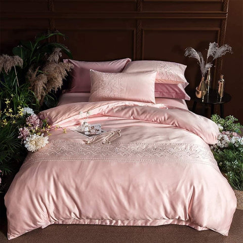 New Luxury Pink Embroidered Duvet Set - The Linen House