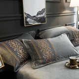 New Luxury Silvery Grey with Skin Embroidered Velvet Duvet set - The Linen House
