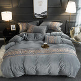 New Luxury Silvery Grey with Skin Embroidered Velvet Duvet set - The Linen House