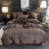 New Luxury Walnut Brown Embroidered Velvet Duvet set - The Linen House