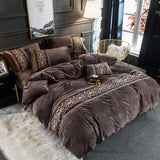 New Luxury Walnut Brown Embroidered Velvet Duvet set - The Linen House
