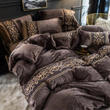 New Luxury Walnut Brown Embroidered Velvet Duvet set - The Linen House