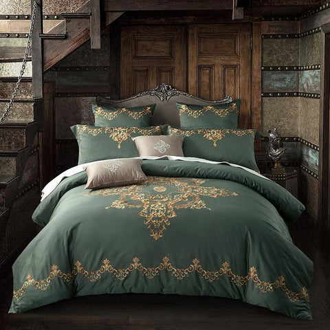 New Olive Green Luxury Royal Bedding Set - The Linen House