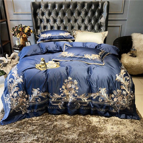 New Royal Blue Exquisite Embroidery Duvet Set - The Linen House