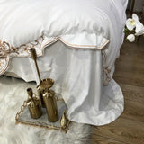 New White Elegant Cotton Satin Embroidery Bedding Duvet Set - The Linen House