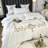 New White Elegant Cotton Satin Embroidery Bedding Duvet Set - The Linen House