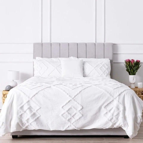 New White Tufted Cotton Duvet Cover Set - The Linen House