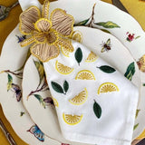 Off White Napkin & Mat with Small Lemons embroidery - The Linen House