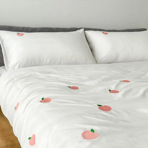 Peach Embroidered Duvet Cover Set - The Linen House