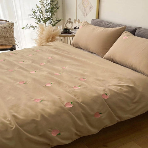 Peach Embroidered Duvet Cover Set - The Linen House