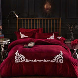 Ruffle Embroidery Velvet maroon - The Linen House