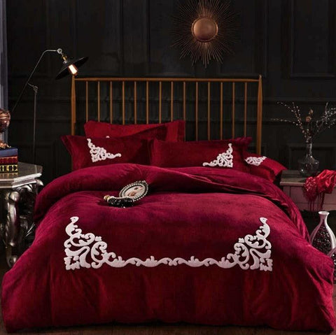Ruffle Embroidery Velvet maroon - The Linen House