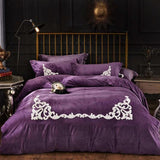 Ruffle Embroidery Velvet Purple – Luxurious and Elegant Bedding Accent - The Linen House