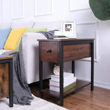 Side Table, 2 - Tier Nightstand with Drawer, Narrow End Table for Small Spaces - The Linen House