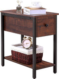 Side Table, 2 - Tier Nightstand with Drawer, Narrow End Table for Small Spaces - The Linen House