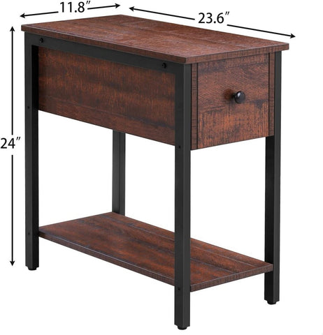 Side Table, 2 - Tier Nightstand with Drawer, Narrow End Table for Small Spaces - The Linen House
