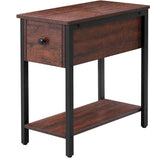 Side Table, 2 - Tier Nightstand with Drawer, Narrow End Table for Small Spaces - The Linen House