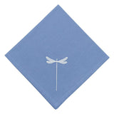 Sky Blue Mat & Napkin With Off White Dragonfly Embroidery - The Linen House