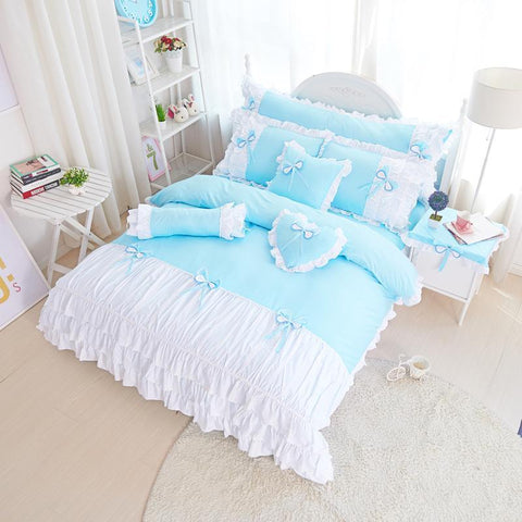 Sky Blue & White Bridal Set with filling - The Linen House