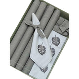 Slim Grey with Monstera Leaf Mat & Napkin - The Linen House