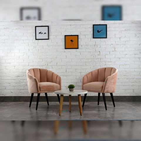 Solid Wooden Legs Wide Velvet Armchair With Table - The Linen House