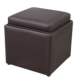 Square Storage Ottoman with Tray Faux Leather Upholstered Footrest Stool - The Linen House