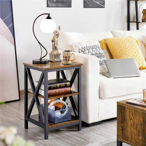 Topeakmart 3 Tiers Sofa Side End Table X Frame - The Linen House