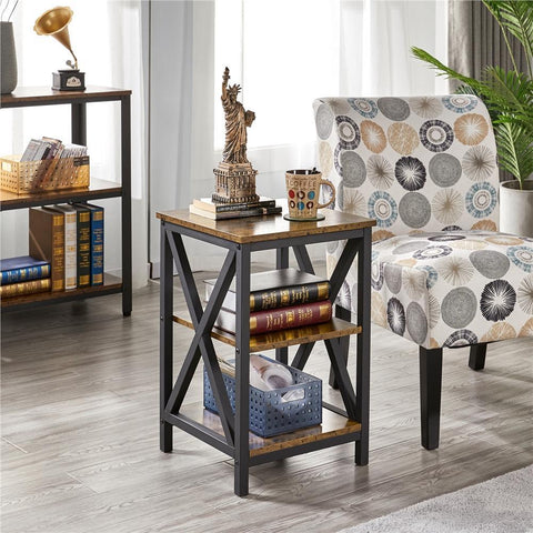 Topeakmart 3 Tiers Sofa Side End Table X Frame - The Linen House