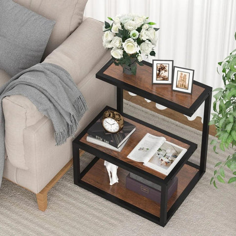 Tribesigns Side Table Industrial End 3 - Tier Table with Storage Multifunctional - The Linen House