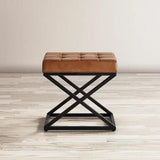 Tufted Leather Stool - The Linen House