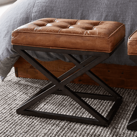 Tufted Leather Stool - The Linen House