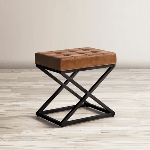 Tufted Leather Stool - The Linen House