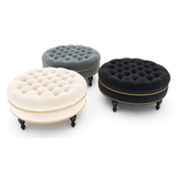 Tufted Velvet Round Cocktail Ottoman - The Linen House
