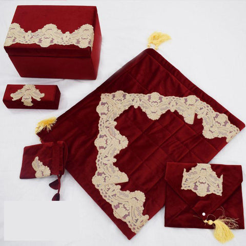 Velvet Prayer Mat Set (Maroon) - The Linen House