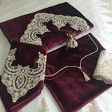 Velvet Prayer Mat Set (Maroon) - The Linen House
