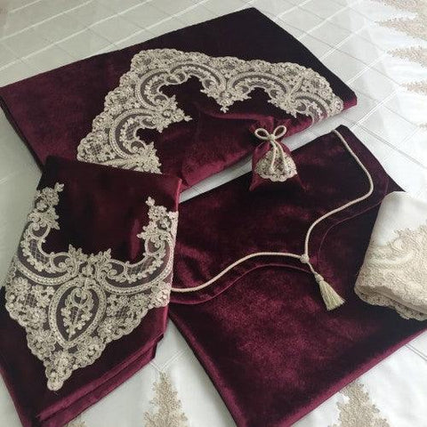 Velvet Prayer Mat Set (Maroon) - The Linen House