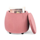 Velvet Round Storage Ottoman with Removable Lid, Footrest Stool - The Linen House