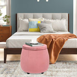 Velvet Round Storage Ottoman with Removable Lid, Footrest Stool - The Linen House