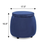 Velvet Round Storage Ottoman with Removable Lid, Footrest Stool - The Linen House