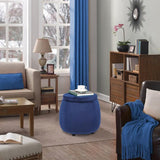 Velvet Round Storage Ottoman with Removable Lid, Footrest Stool - The Linen House