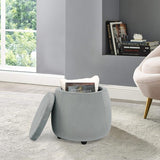 Velvet Round Storage Ottoman with Removable Lid, Footrest Stool - The Linen House