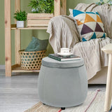 Velvet Round Storage Ottoman with Removable Lid, Footrest Stool - The Linen House